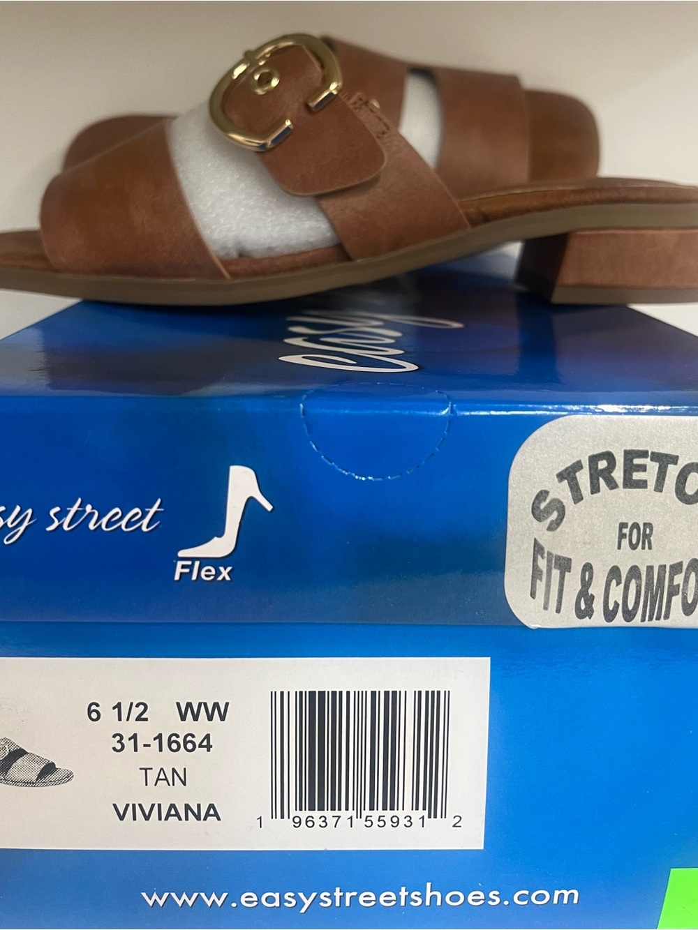 Easy Street  Tan Slide Mule with Gold Accent Buckle - Picture 2 of 2